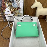 	 Hermes Mini Kelly Epsom Leather Green With White Strap 19cm - 5