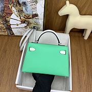 	 Hermes Mini Kelly Epsom Leather Green With White Strap 19cm - 4