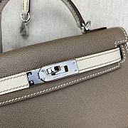 	 Hermes Mini Kelly Epsom Leather Taupe With White Strap 19cm - 6