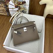 	 Hermes Mini Kelly Epsom Leather Taupe With White Strap 19cm - 5