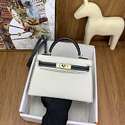 	 Hermes Mini Kelly Epsom Leather White With Blue Strap 19cm - 1