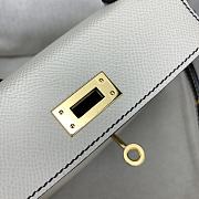 	 Hermes Mini Kelly Epsom Leather White With Blue Strap 19cm - 6