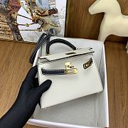 	 Hermes Mini Kelly Epsom Leather White With Blue Strap 19cm - 5