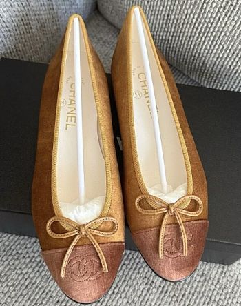 Chanel Ballet Flats Velvet Brown