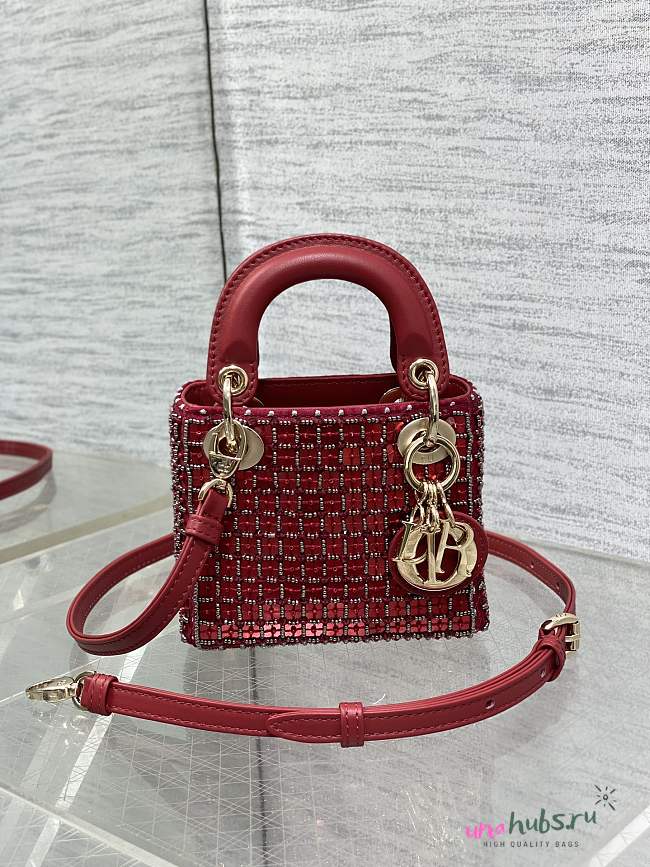 Dior Mini Lady Red Bag 12*10*5cm - 1