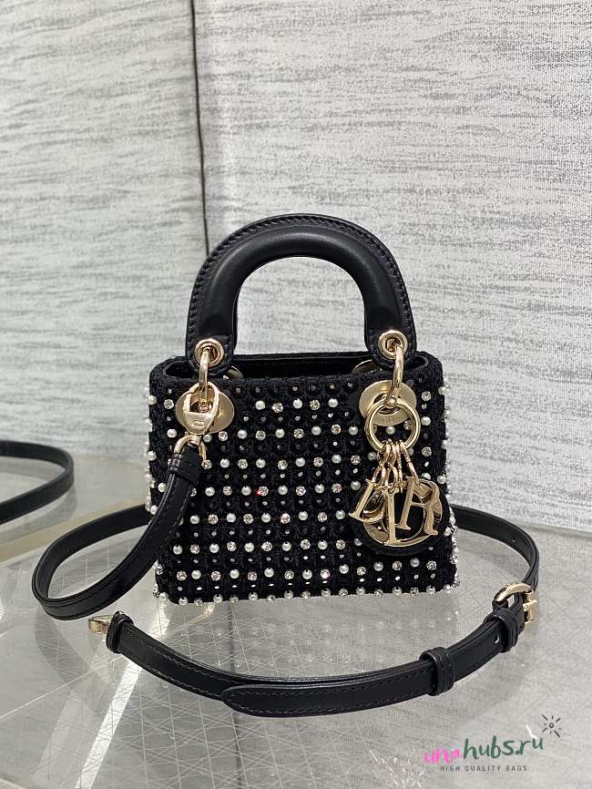 Dior Mini Lady Black With Stone Bag 12*10*5cm - 1