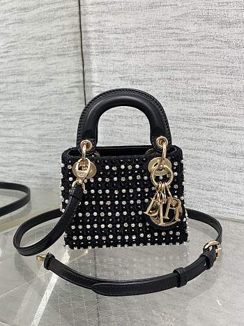 Dior Mini Lady Black With Stone Bag 12*10*5cm