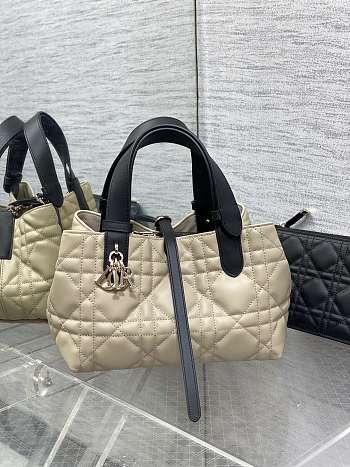 Dior Toujours Beige and Black Smooth Leather Tote - 23*14*12cm