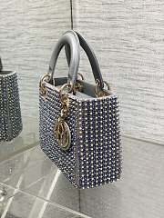 Dior Small Lady Dior Bag Metallic Blue Square-Pattern Embroidery Set with Strass and Round Beads  - 6