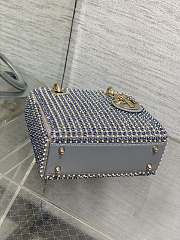 Dior Small Lady Dior Bag Metallic Blue Square-Pattern Embroidery Set with Strass and Round Beads  - 3