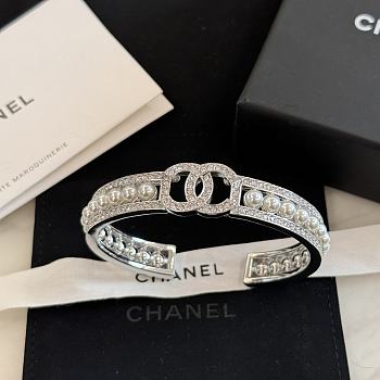 Chanel Silver Cuff With Pearl & Diamond