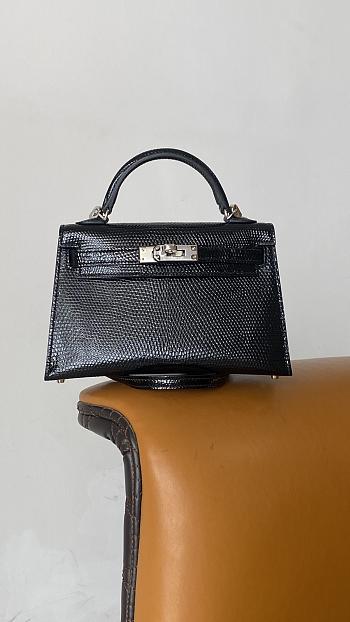 Hermes Mini Kelly Lizard Black Leather