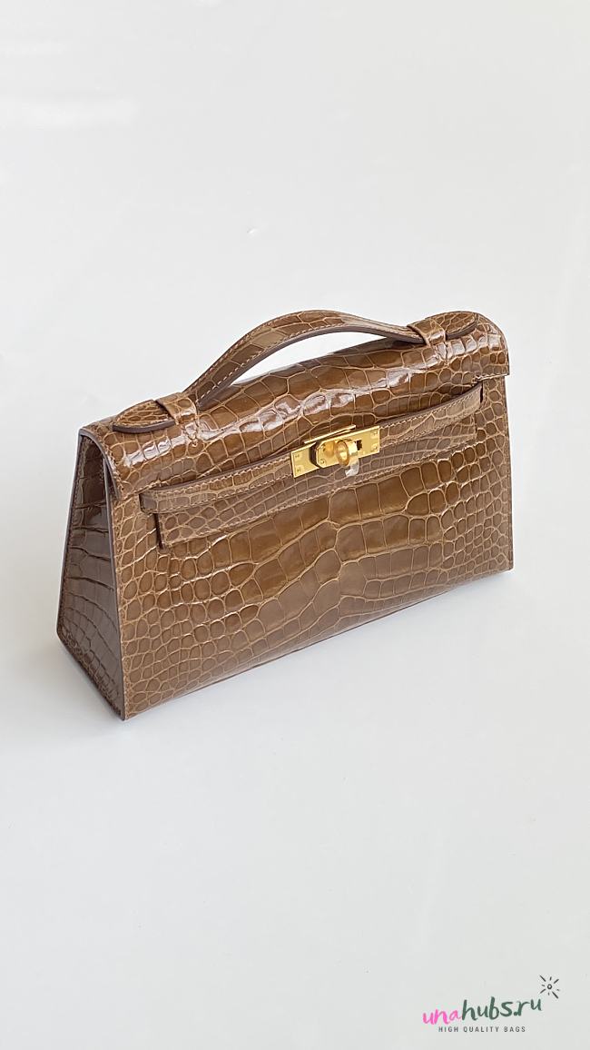 Hermes Kelly Pochette Crocodile Shiny Bag 22*12*7cm - 1