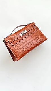 	 Hermes Kelly Pochette Crocodile Matte Brown Bag 22*12*7cm - 1