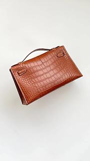 	 Hermes Kelly Pochette Crocodile Matte Brown Bag 22*12*7cm - 6