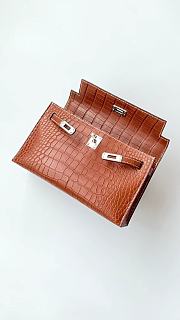 	 Hermes Kelly Pochette Crocodile Matte Brown Bag 22*12*7cm - 5