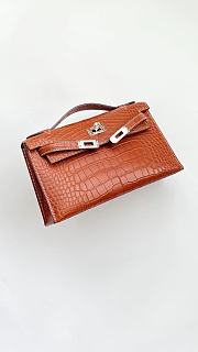 	 Hermes Kelly Pochette Crocodile Matte Brown Bag 22*12*7cm - 3