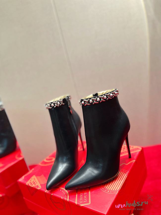 Christian Louboutin Black Leather Booty Chain Spiked Boots - 1