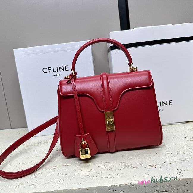 	 Celine Small 16 Bag In Satinated Calfskin Red - 1