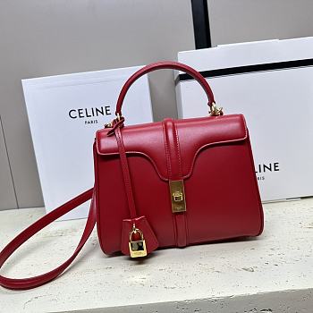 	 Celine Small 16 Bag In Satinated Calfskin Red