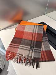 Hermes Cashmere Plaid Fringe Red Scarf - 1