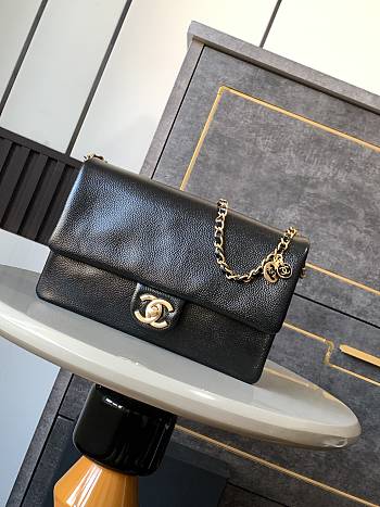 	 Chanel Medium Flap Bag Grained Shiny Calfskin & Gold-Tone Metal 22*13*7CM