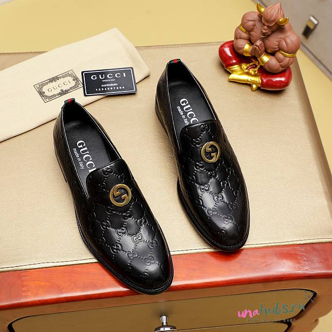 Gucci GG Pattern Leather Black Loafer - 1