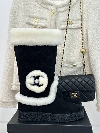 Chanel CC Logo Suede Shearling Boots