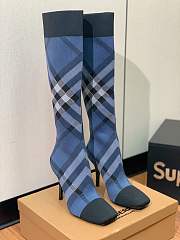 Burberry Knitted Check Sock Blue Knee Boots - 1