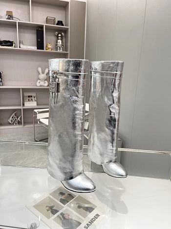 Givenchy Shark Lock Metallic Leather Knee-High Boots