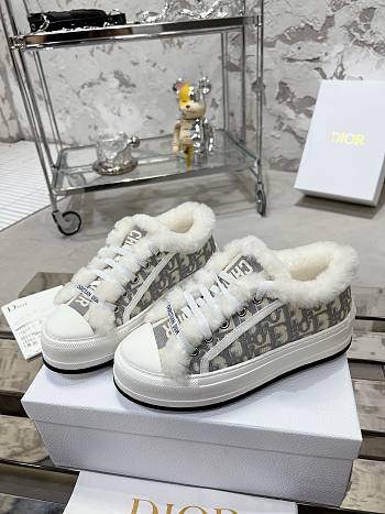 Dior Walk'N'Dior Platform Sneaker Oblique Embroidered Cotton And White Shearling