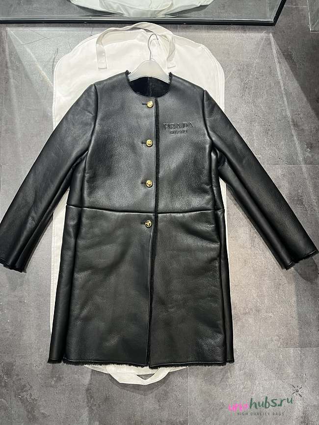 Prada Long Black Leather Jacket - 1