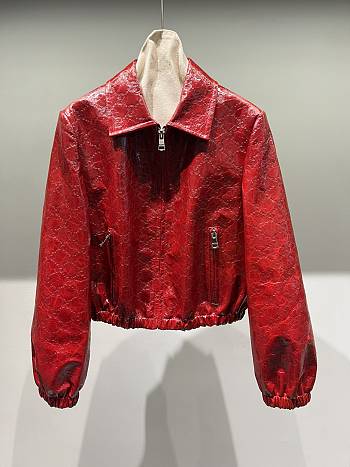 Gucci GG embossed leather bomber jacket red