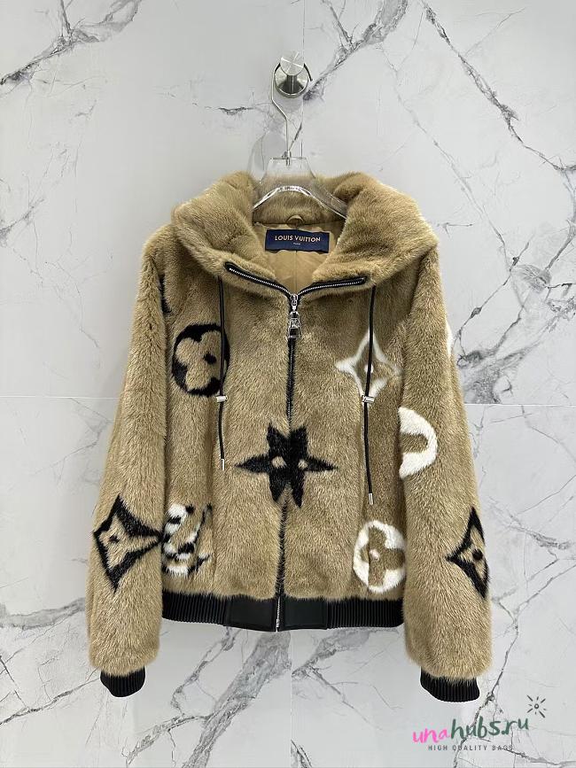 Louis Vuitton Monogram Mink Hooded Bomber Jacket - 1