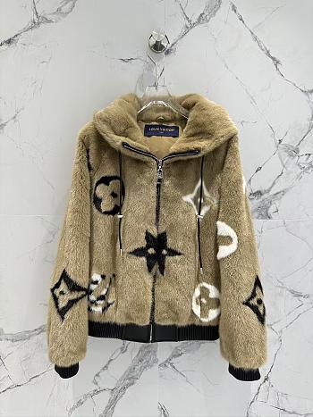 Louis Vuitton Monogram Mink Hooded Bomber Jacket