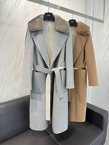 FENDI Cashmere Double Coat With Mink Fur Collar