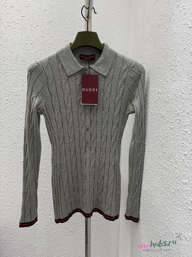 Gucci Fine cable and rib wool polo top - 1