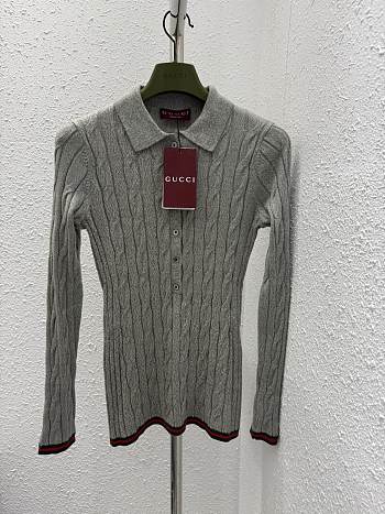 Gucci Fine cable and rib wool polo top