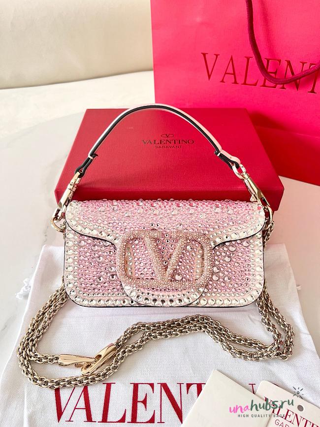 Valentino Crystal Embellished VLogo Locò Pink Shoulder Bag 19x10.5x5cm - 1