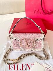 Valentino Crystal Embellished VLogo Locò Pink Shoulder Bag 19x10.5x5cm - 1