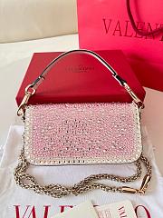 Valentino Crystal Embellished VLogo Locò Pink Shoulder Bag 19x10.5x5cm - 4