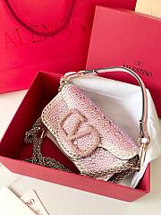 Valentino Crystal Embellished VLogo Locò Pink Shoulder Bag 19x10.5x5cm - 3