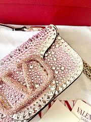 Valentino Crystal Embellished VLogo Locò Pink Shoulder Bag 19x10.5x5cm - 2