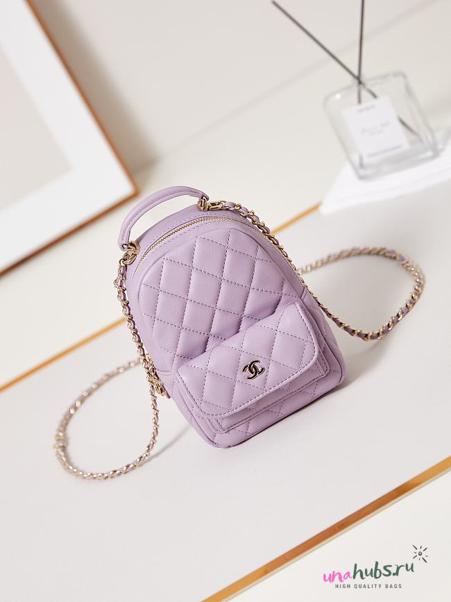 Chanel Small Backpack Purple Lambskin 18cm - 1