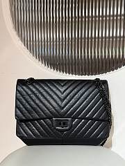 	 Chanel 2.55 Flap Bag Large In Chevron Black 19.5x28x7.5cm - 1