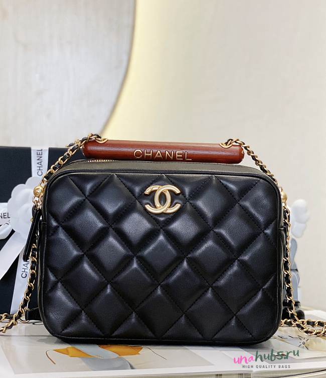 Chanel Square Lambskin With Wood Handle Top - 1