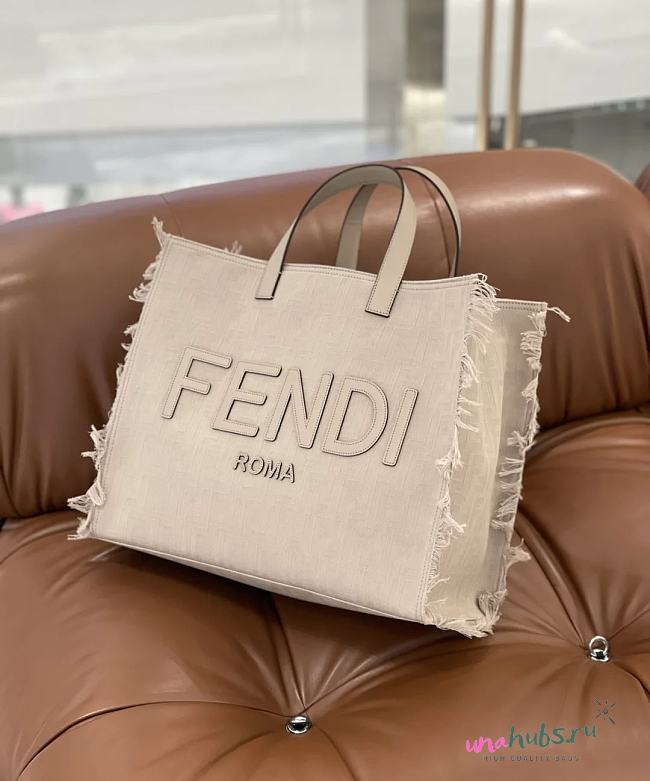 Fendi FF Jacquard Motif Fringed Large Canvas Leather Tote - 1