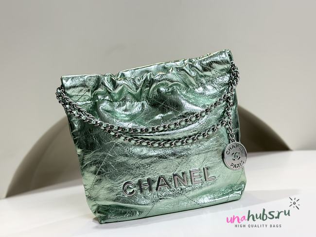 Chanel Mini 22 Handbag Metallic Leather - 1