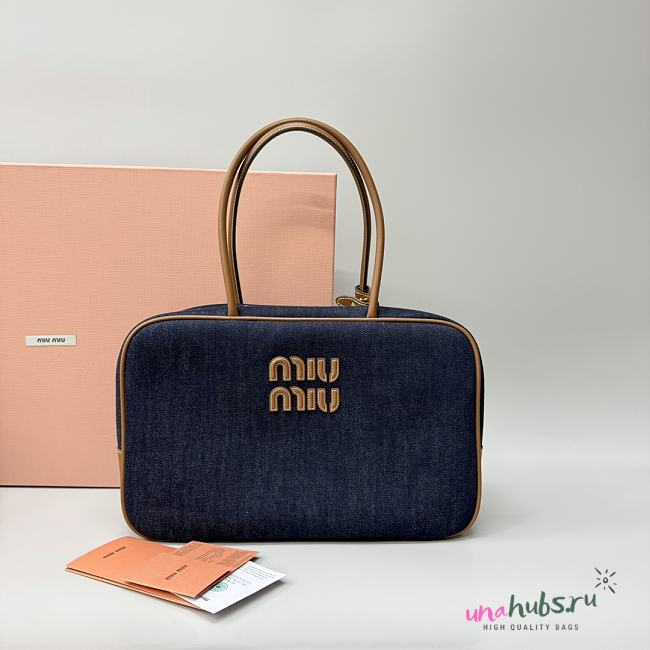 Miu Miu Beau Tartan Denim Top-Handle Bag 34+23+12cm  - 1