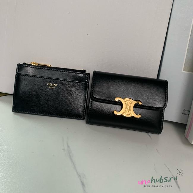 Celine Triomphe Black Leather Wallet 9.5x7.5x3cm - 1